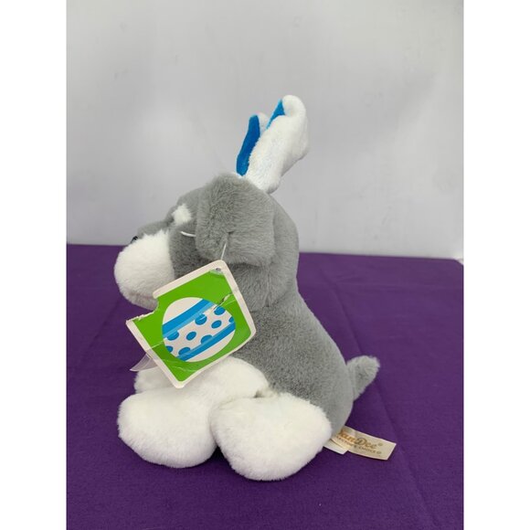 DanDee Small Gray White Terrier Husky Dog Blue White Rabbit Ears Easter Plush St - Picture 5 of 10